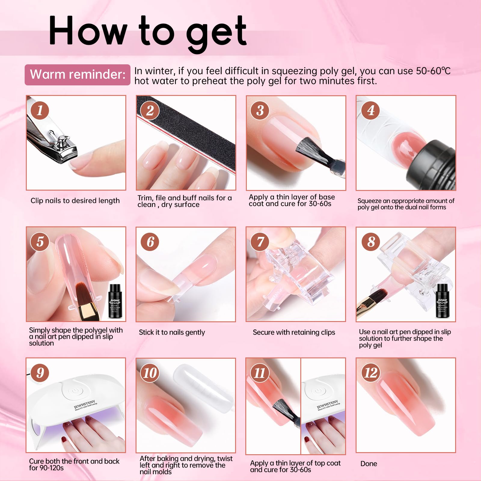 JEWHITENY lamp curing fingernails demonstrating fast drying benefit