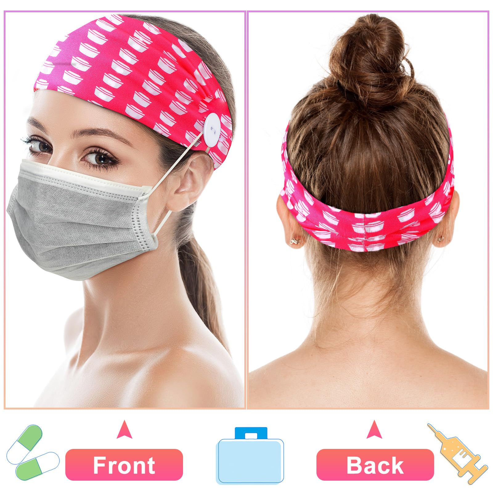 Jexine headband worn by nurse demonstrating ear relief and tidy hair