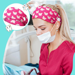Jexine headband worn by nurse demonstrating secure, sweat-free benefit