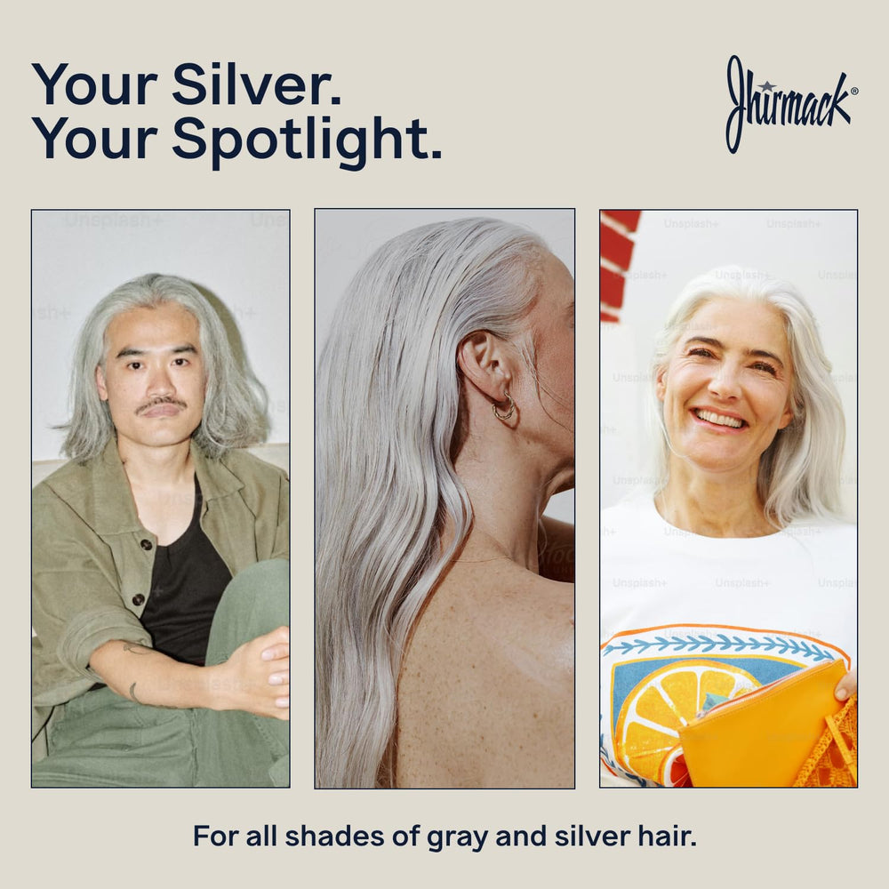 jhirmack styled silver hair after use, improved smoothness and visible shine