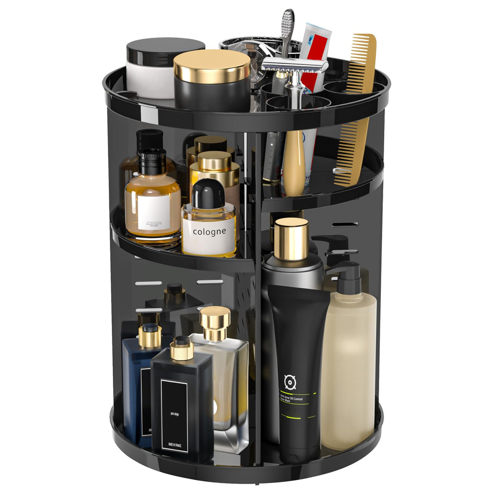 Jiavarry front view showing compact rotating organizer for tidy counters