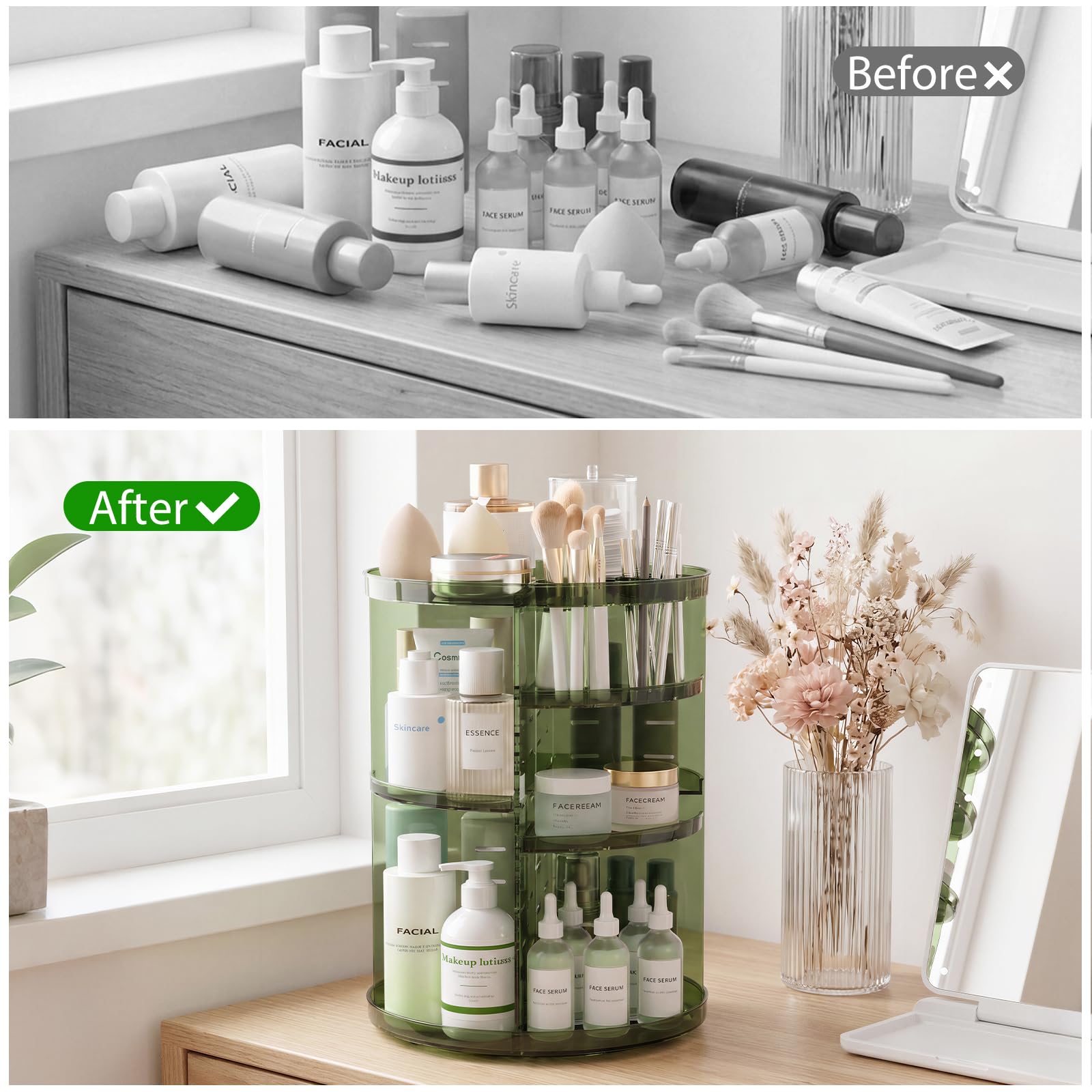 Jiavarry on bathroom counter lifestyle shot showing neat storage and visual appeal