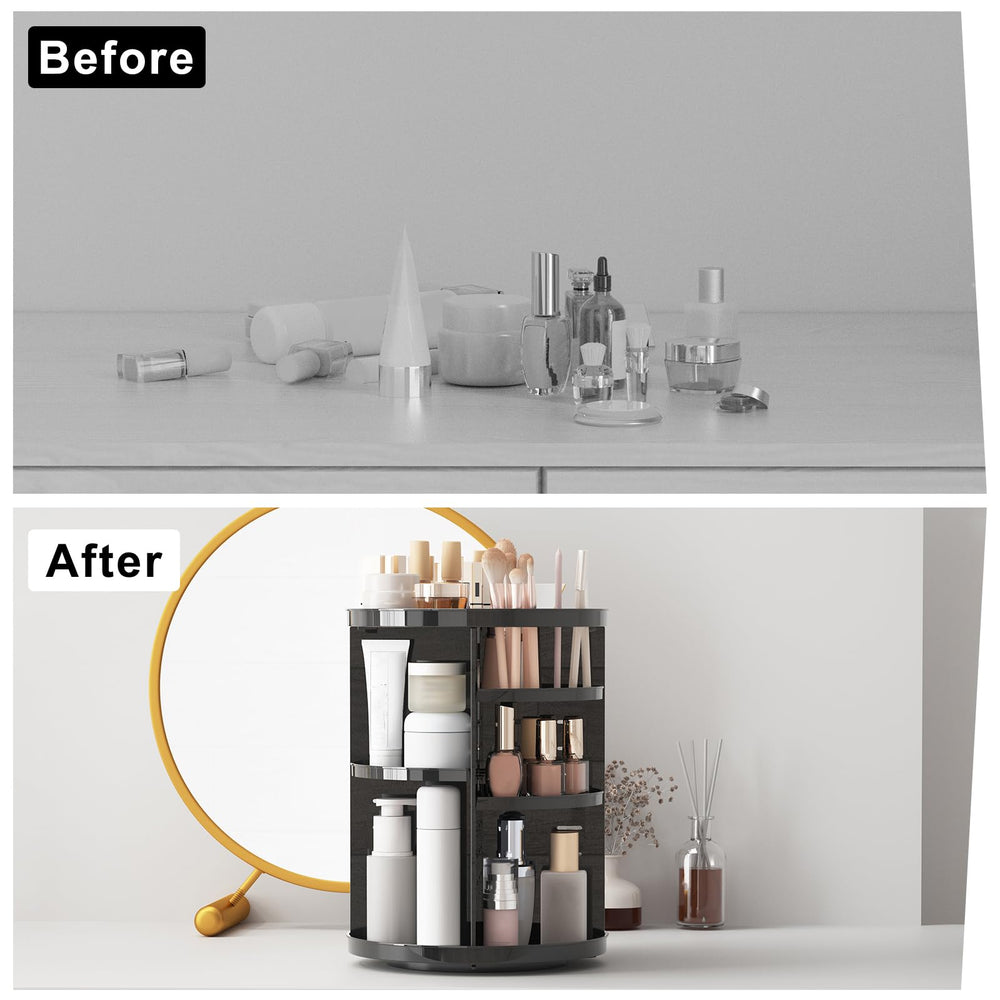 Jiavarry on vanity storing skincare and makeup for quick reach