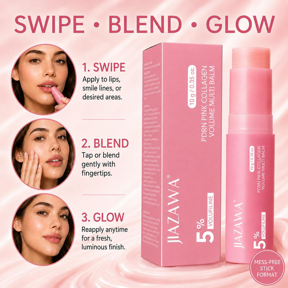 JIAZAWA balm applied under eye demonstrating targeted smoothing and quick touch-up benefit
