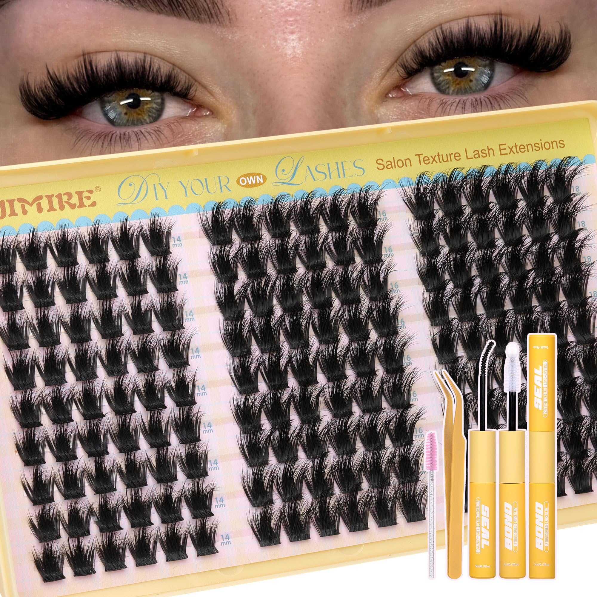JIMIRE front packaging showcasing complete lash cluster kit and easy start