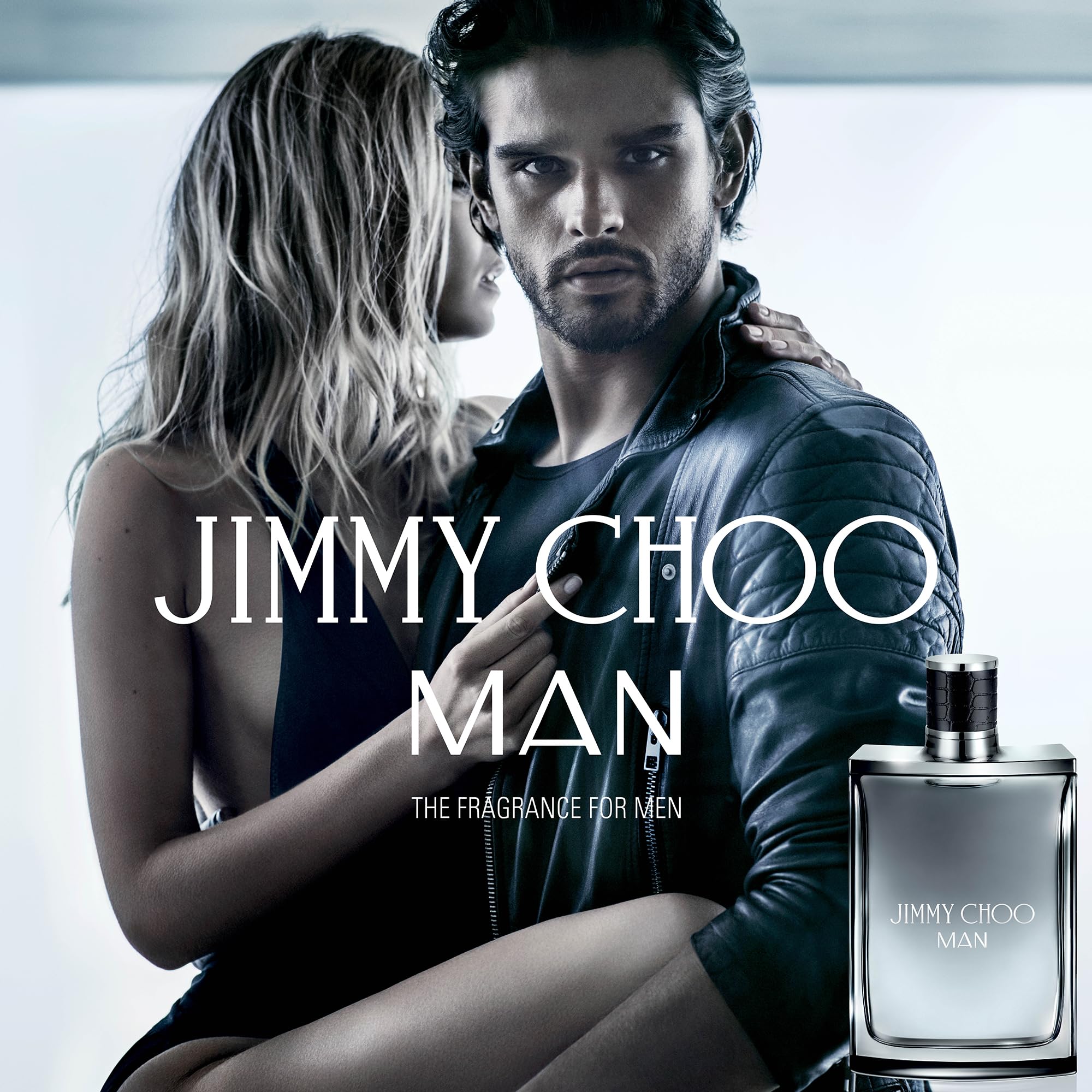 Jimmy Choo bottle beside ruler and box illustrating compact travel-friendly size