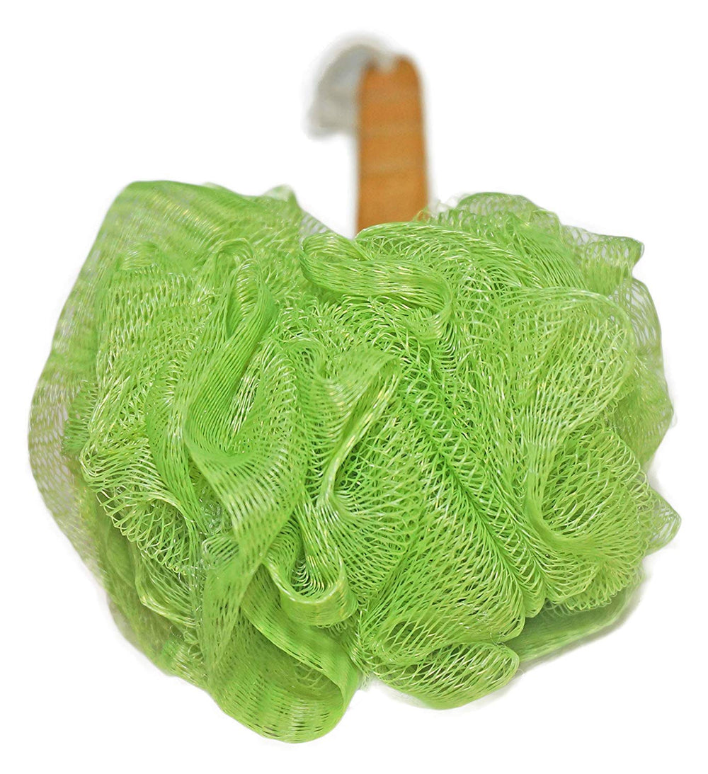 JINS-Hung loofah in use scrubbing back to reach and cleanse hard-to-access areas