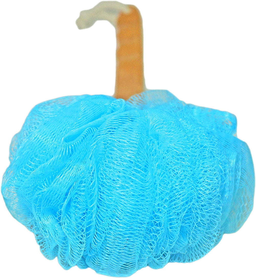 JINS-Hung long handle next to ruler showing 17-inch reach for comfortable bathing