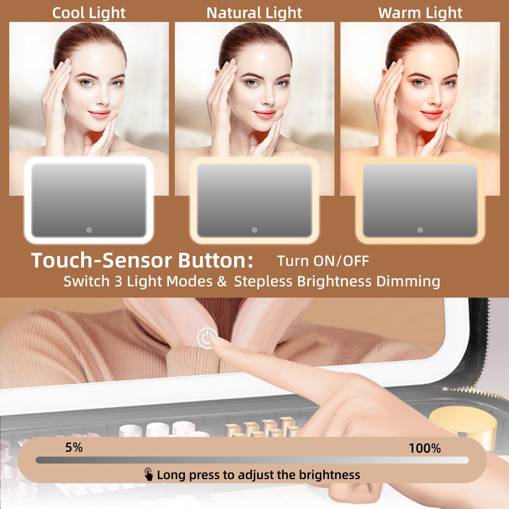 JJhxr LED mirror closeup demonstrates adjustable color and bright light