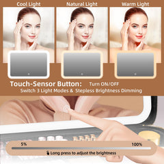 JJhxr LED mirror closeup demonstrates adjustable color and bright light