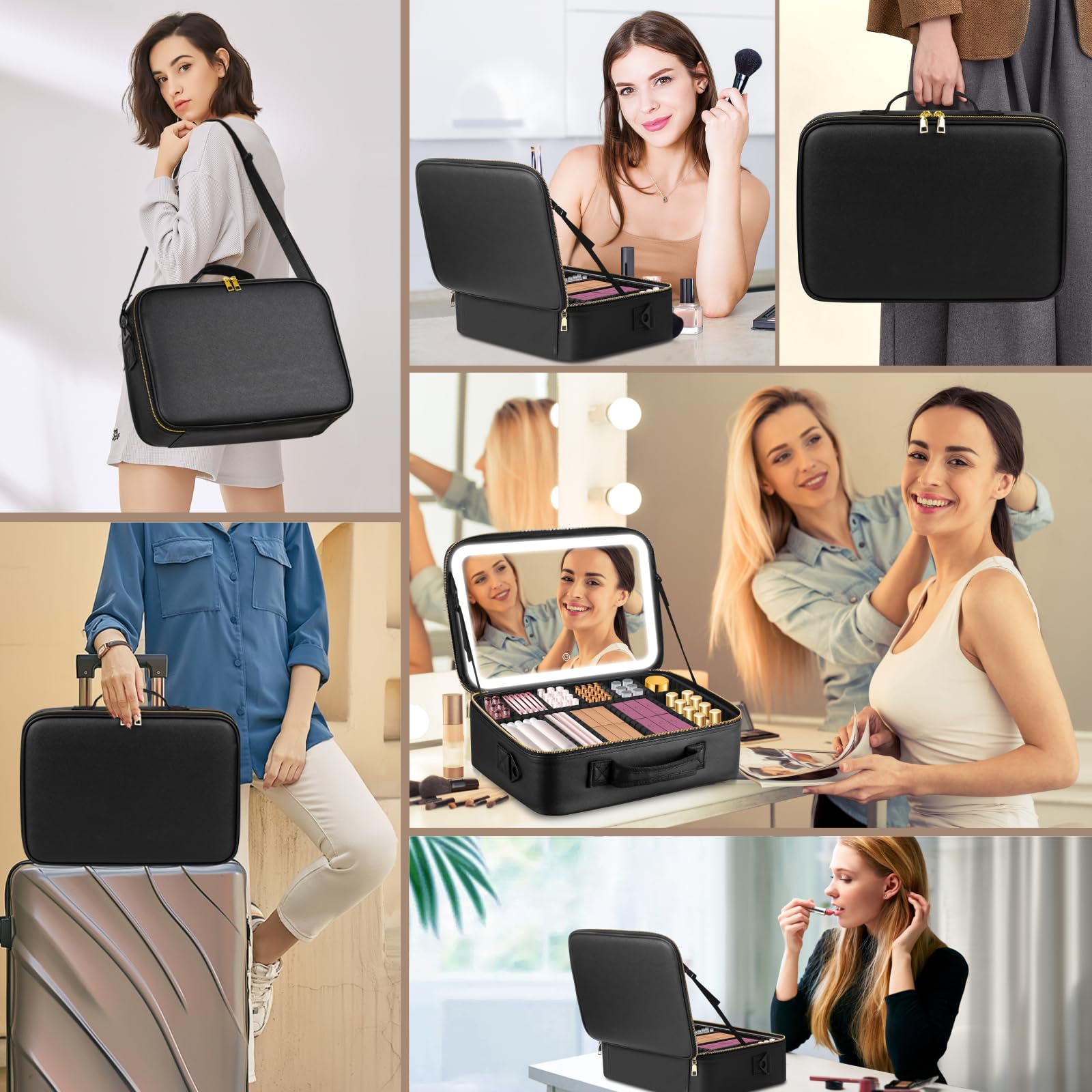 JJhxr lifestyle travel setup shows portable makeup station on-the-go