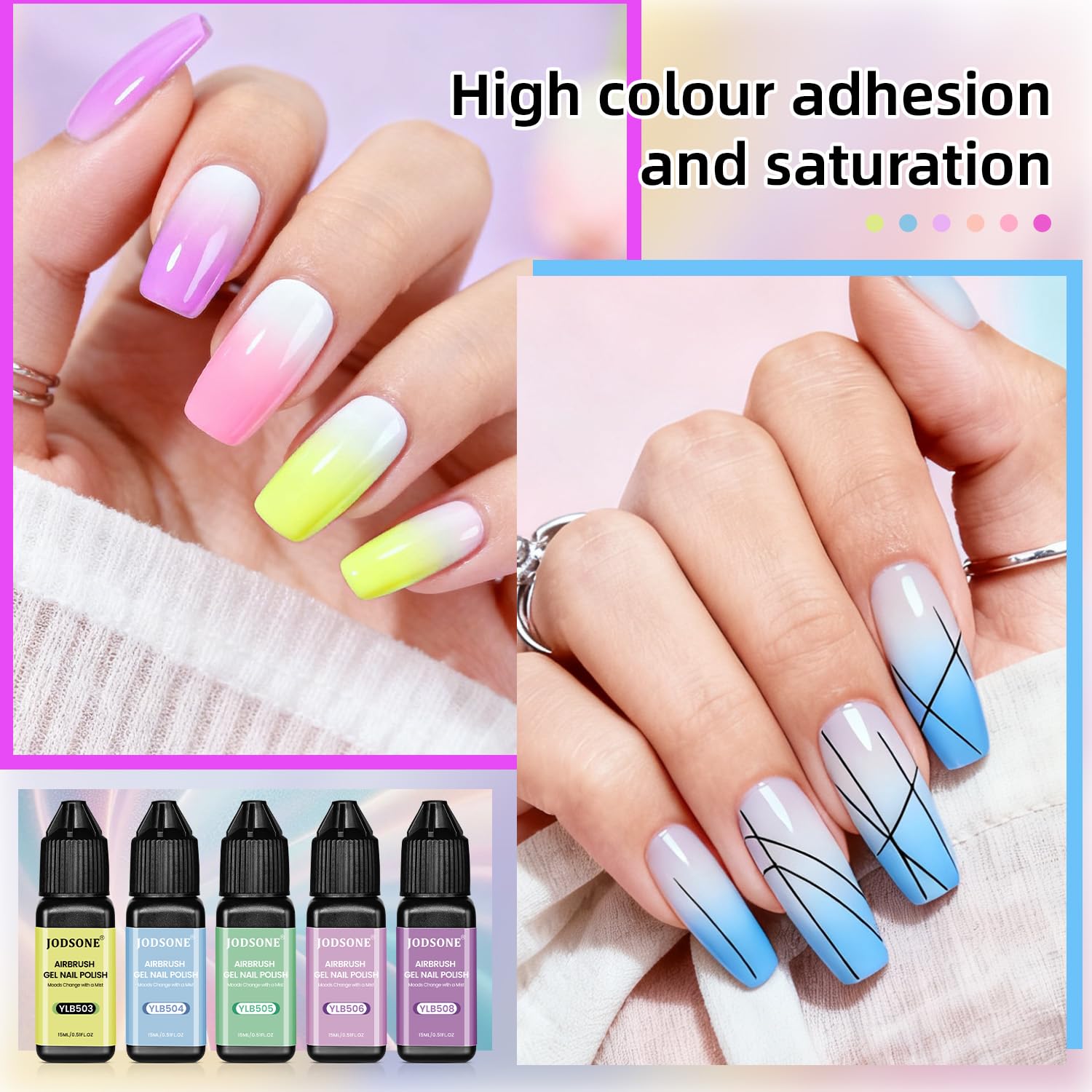 JODSONE airbrush in action on nail demonstrating fine mist control