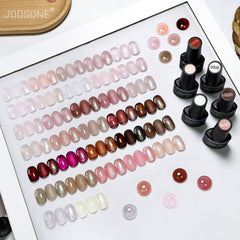 JODSONE bottles grouped to highlight 32 jelly polishes and four functional gel options