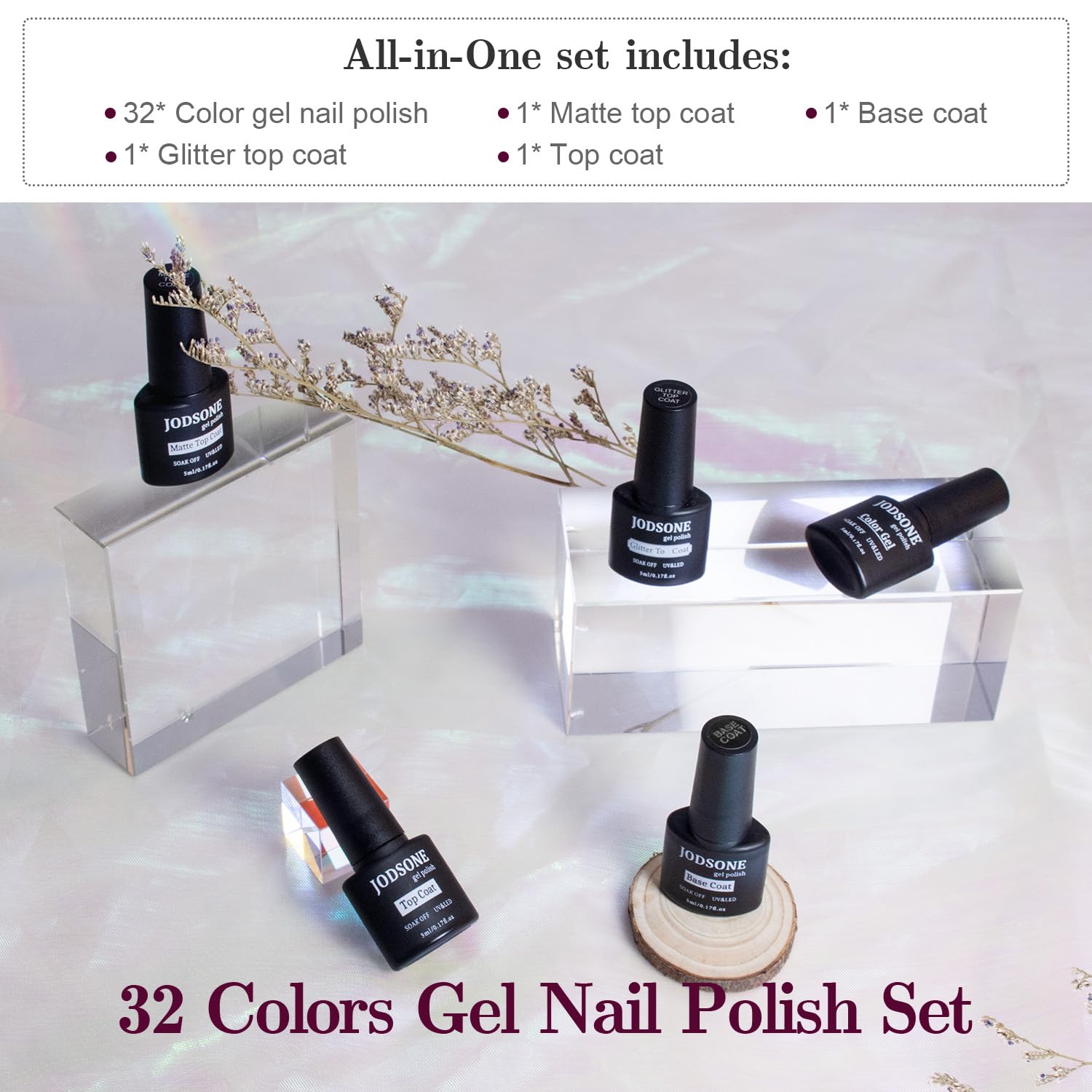 JODSONE color array display highlighting 32 glitter shades