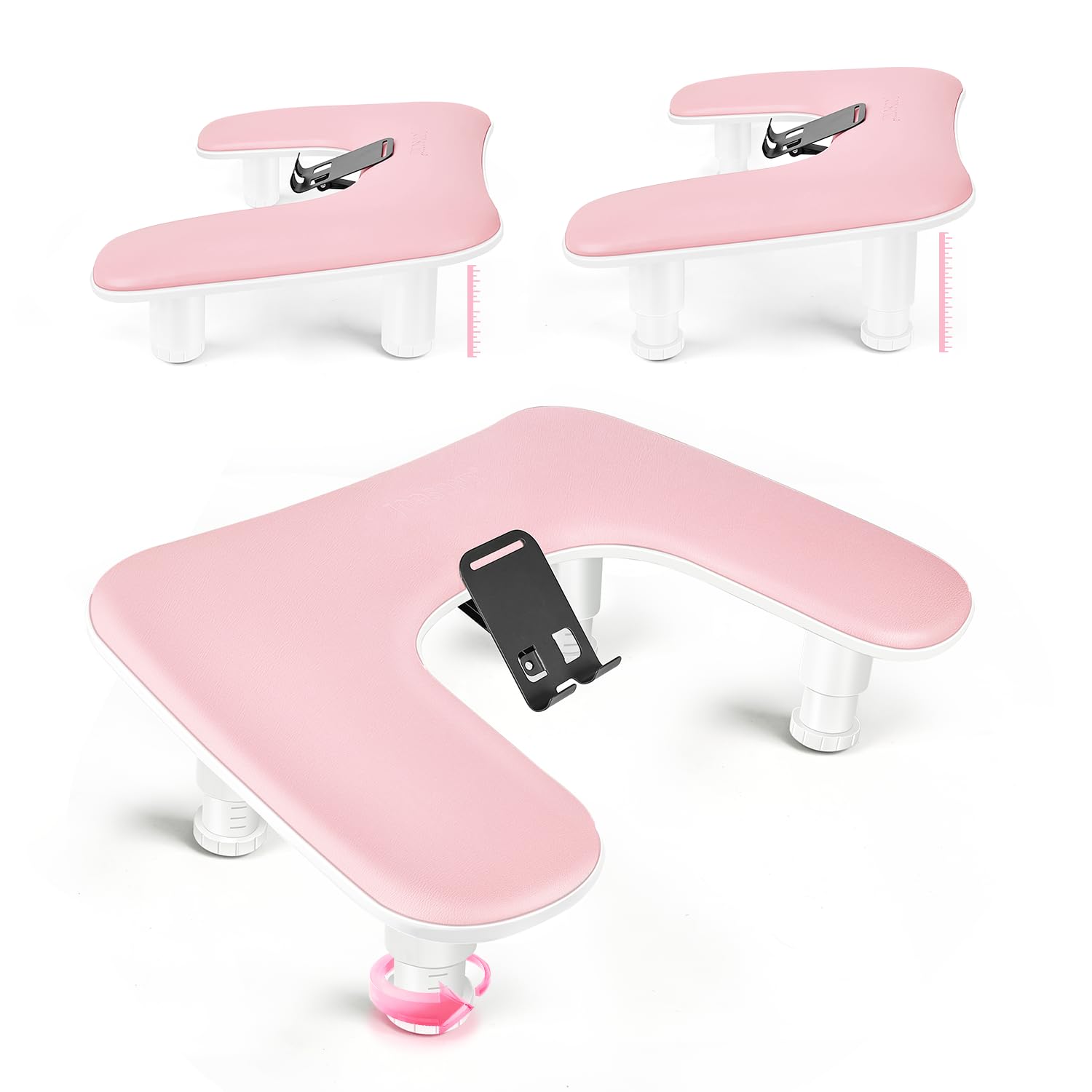 JODSONE front view pink U-shaped arm rest showing ergonomic cradle and comfort