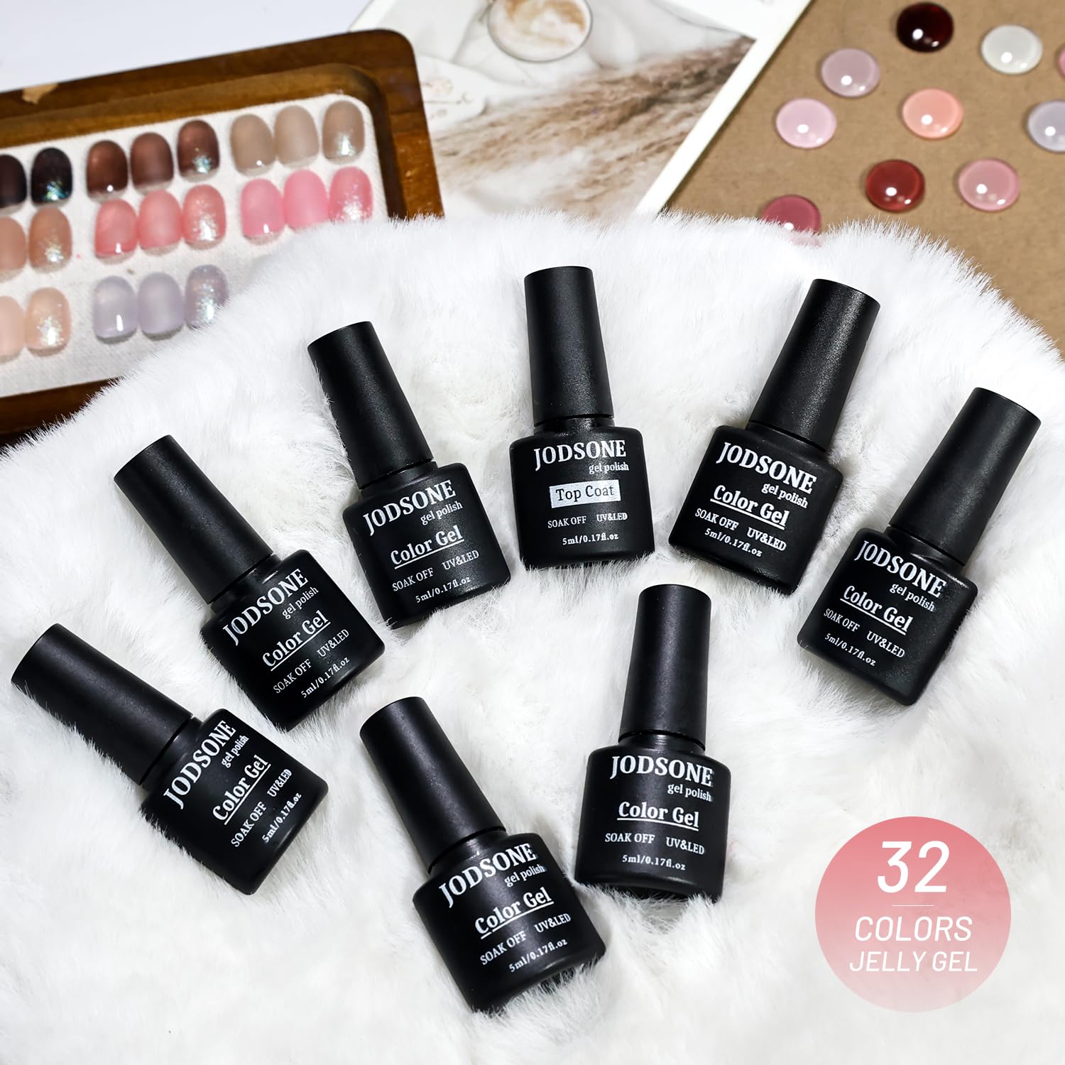 JODSONE gel texture swatch on nail wheel showing glossy translucent jelly finish benefits