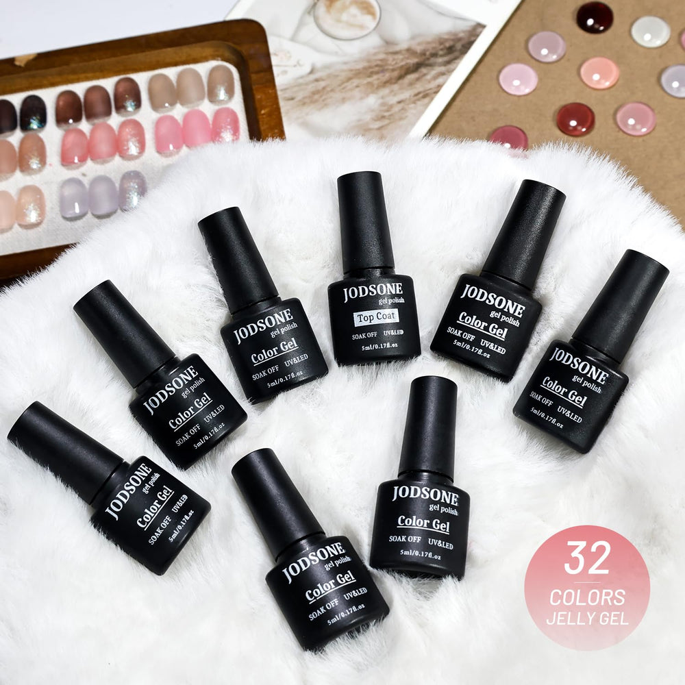 JODSONE gel texture swatch on nail wheel showing glossy translucent jelly finish benefits