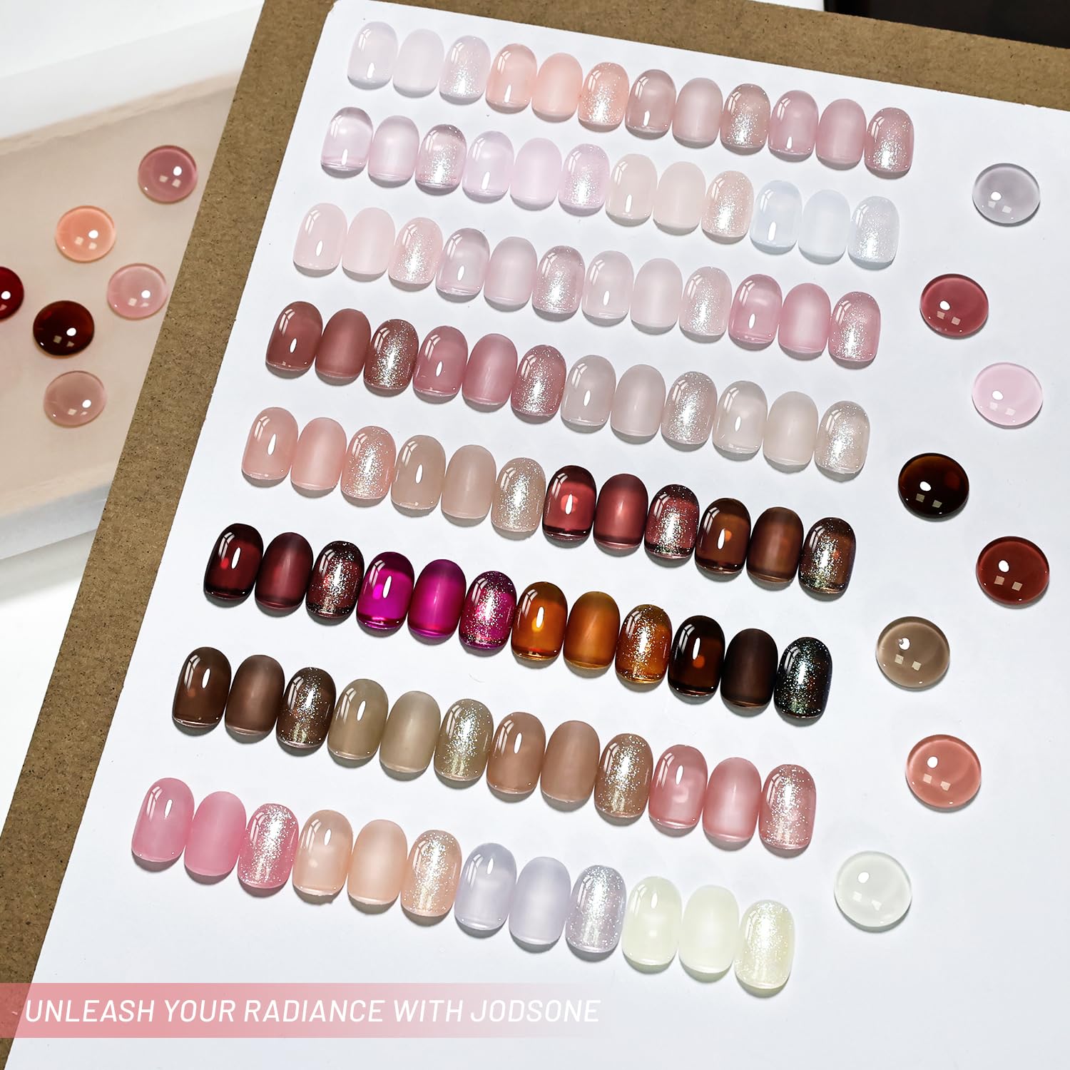 JODSONE manicure in use with model curing layers to achieve durable salon-style nails