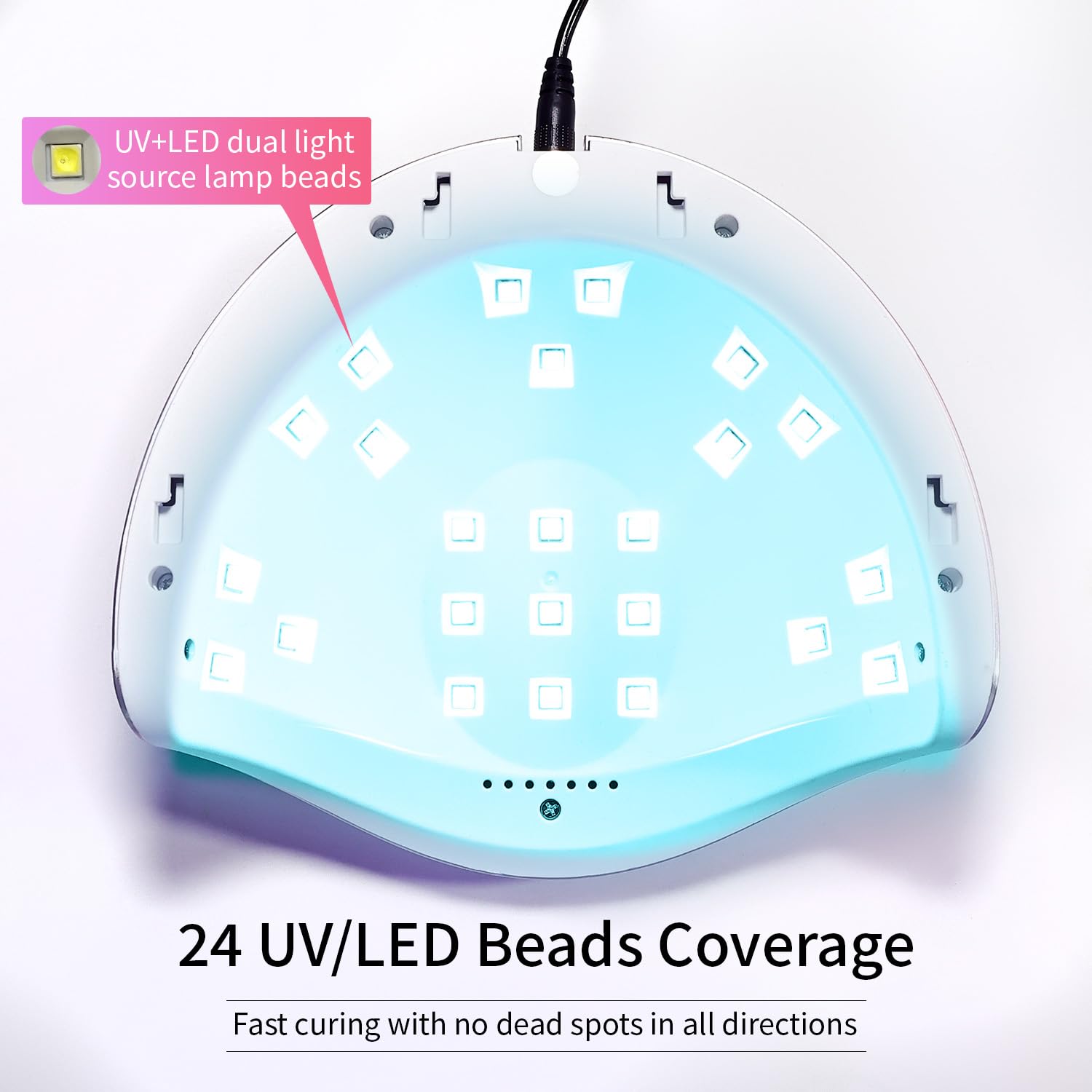 JODSONE lamp in use with hand inside and automatic sensor activating for hands-free curing