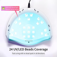 JODSONE lamp in use with hand inside and automatic sensor activating for hands-free curing