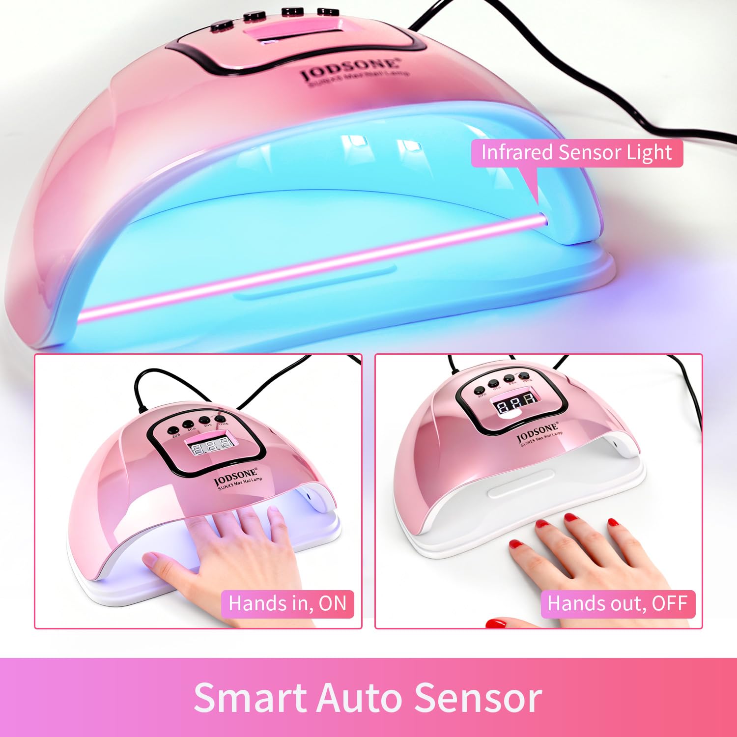 JODSONE detailed shot of LED bead array ensuring even gel polish curing across nails