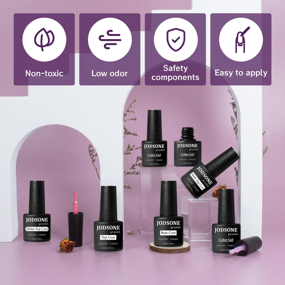 JODSONE base gloss matte and glitter top coats for varied finishes