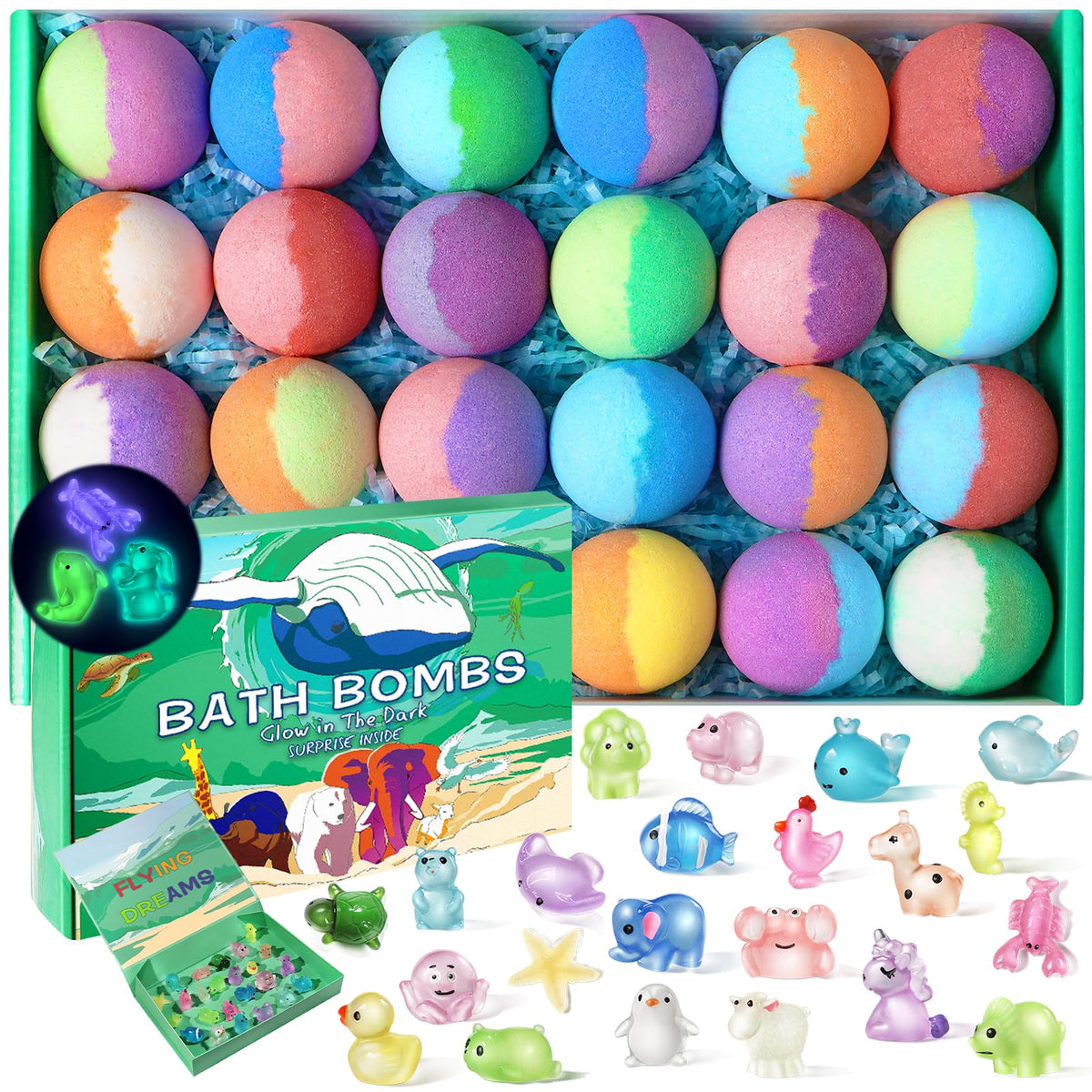 JOFEI front packaging of 24 bath bombs and collector box showing colorful set and gift-ready design