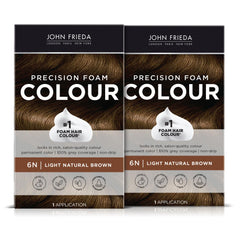 John Frieda front packaging showing 6N Light Natural Brown and benefits