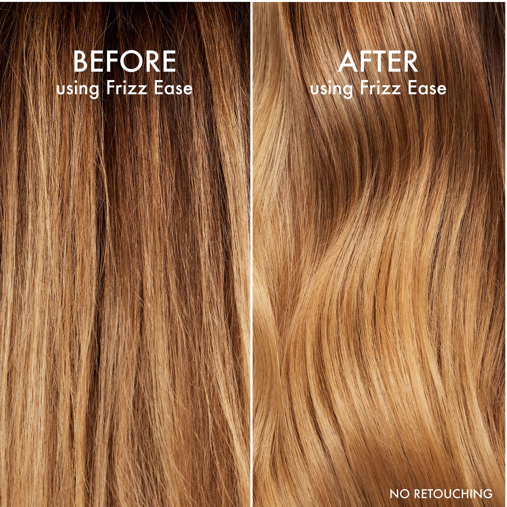 John Frieda applying serum to damp hair for anti‑frizz protection