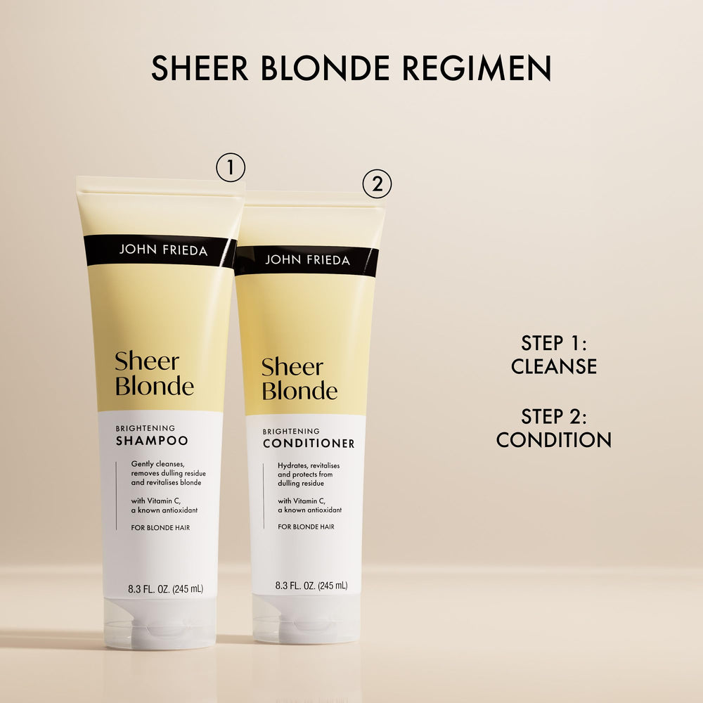 John Frieda applying conditioner in hands demonstrating easy use