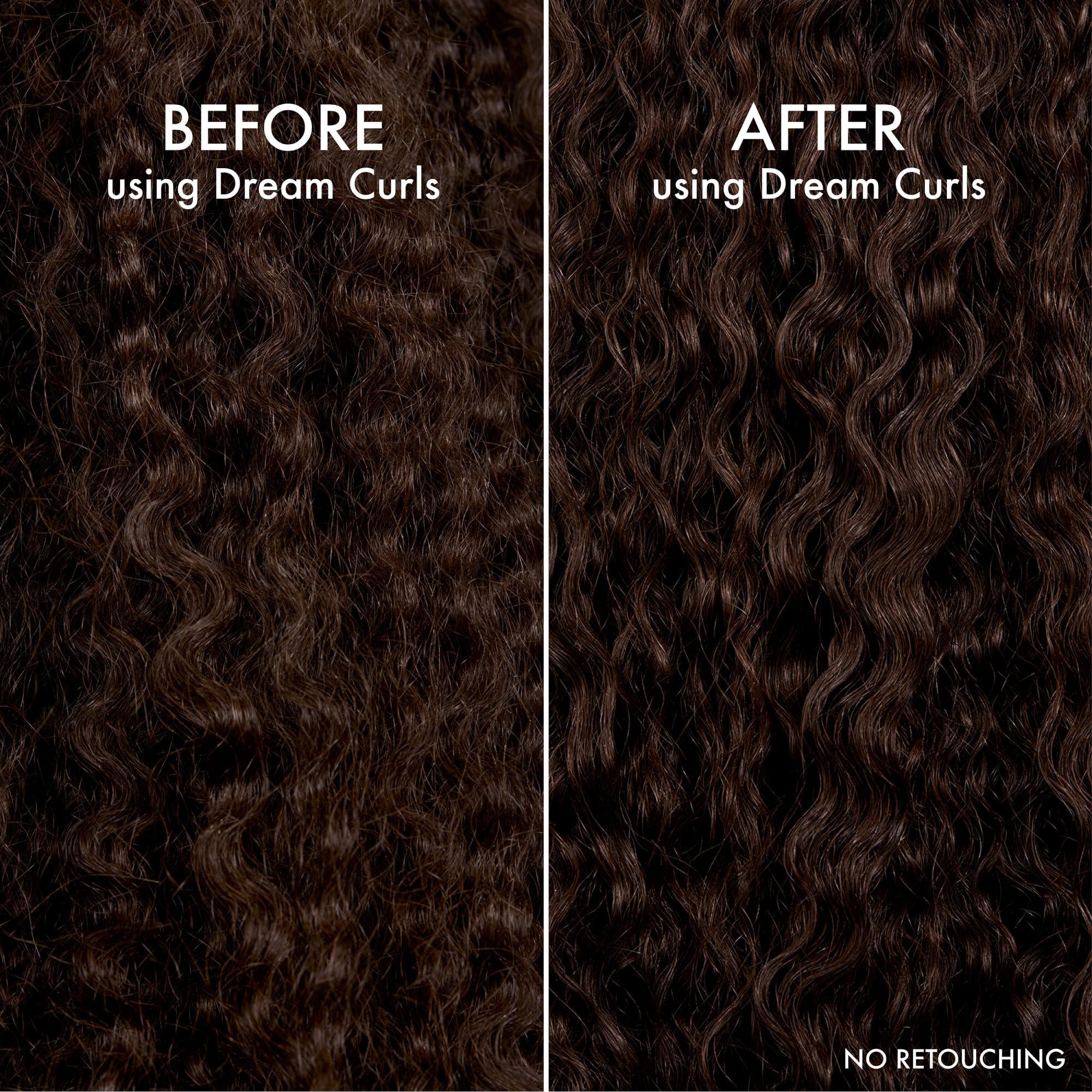 John Frieda before and after curls showing reduced frizz and bounce