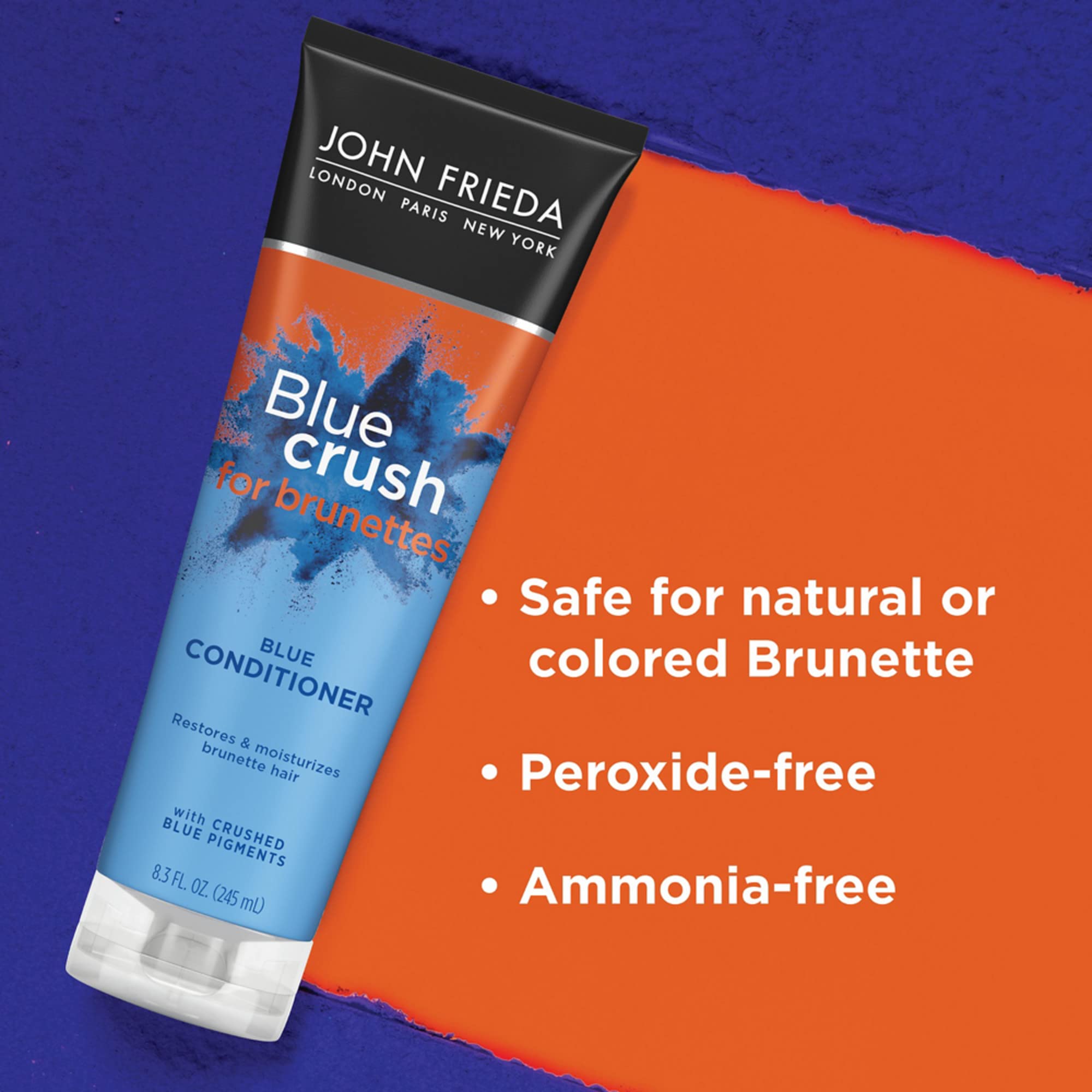John Frieda Blue Crush conditioner bottle close-up showing smoothing power