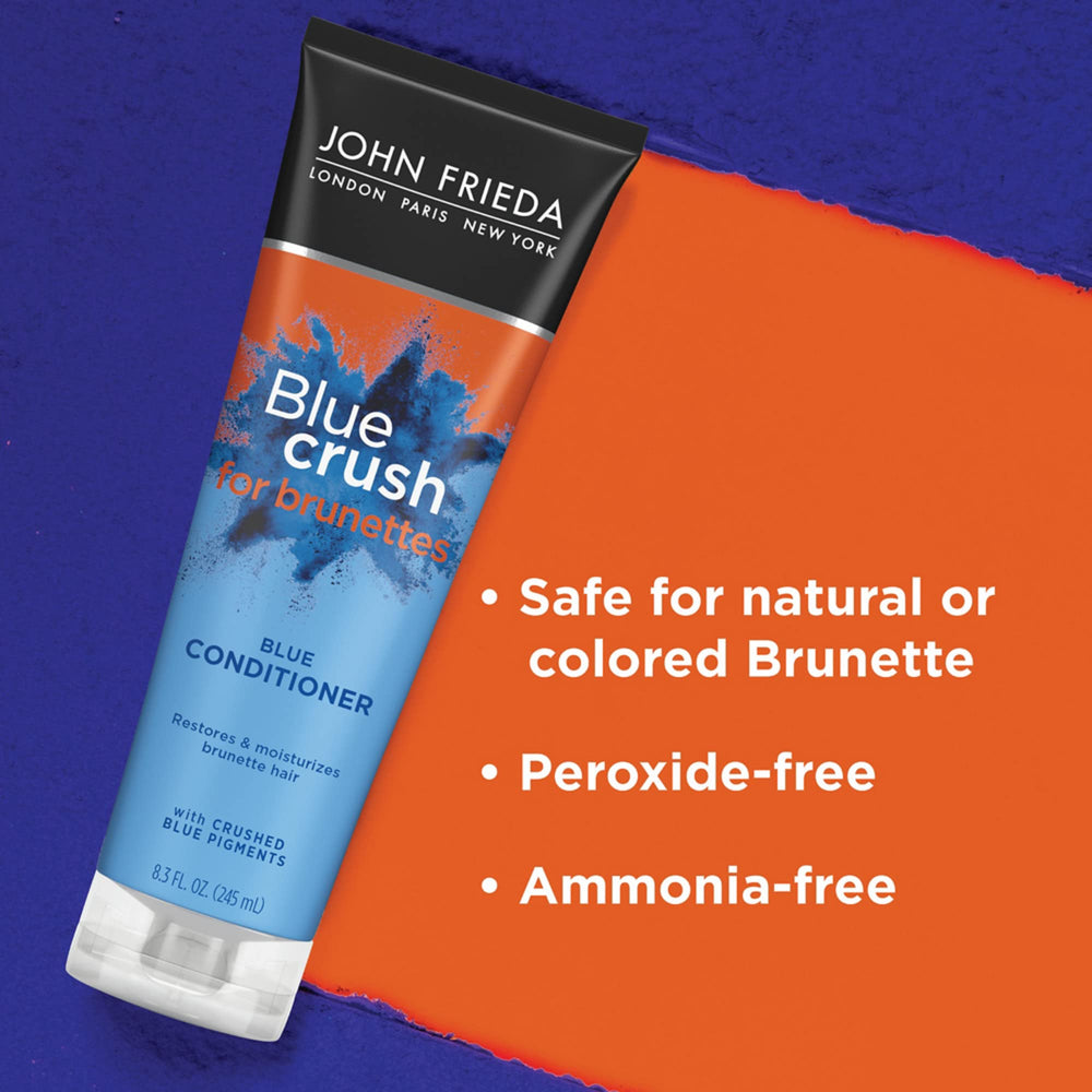John Frieda Blue Crush conditioner bottle close-up showing smoothing power