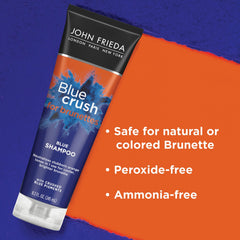 John Frieda Blue Crush shampoo bottle close-up highlighting toning pigments