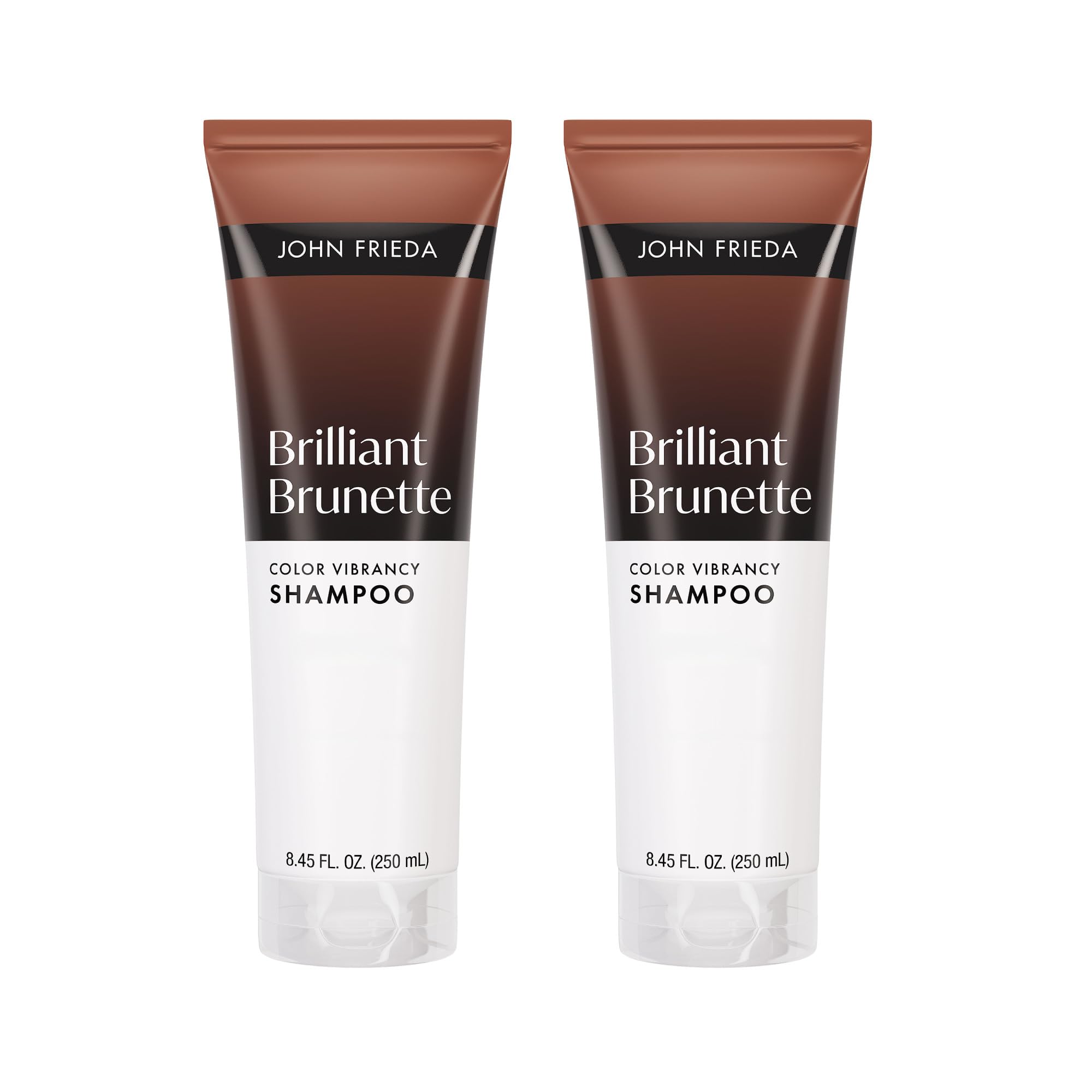 John Frieda front packaging showing two bottles and product name for vibrant shine