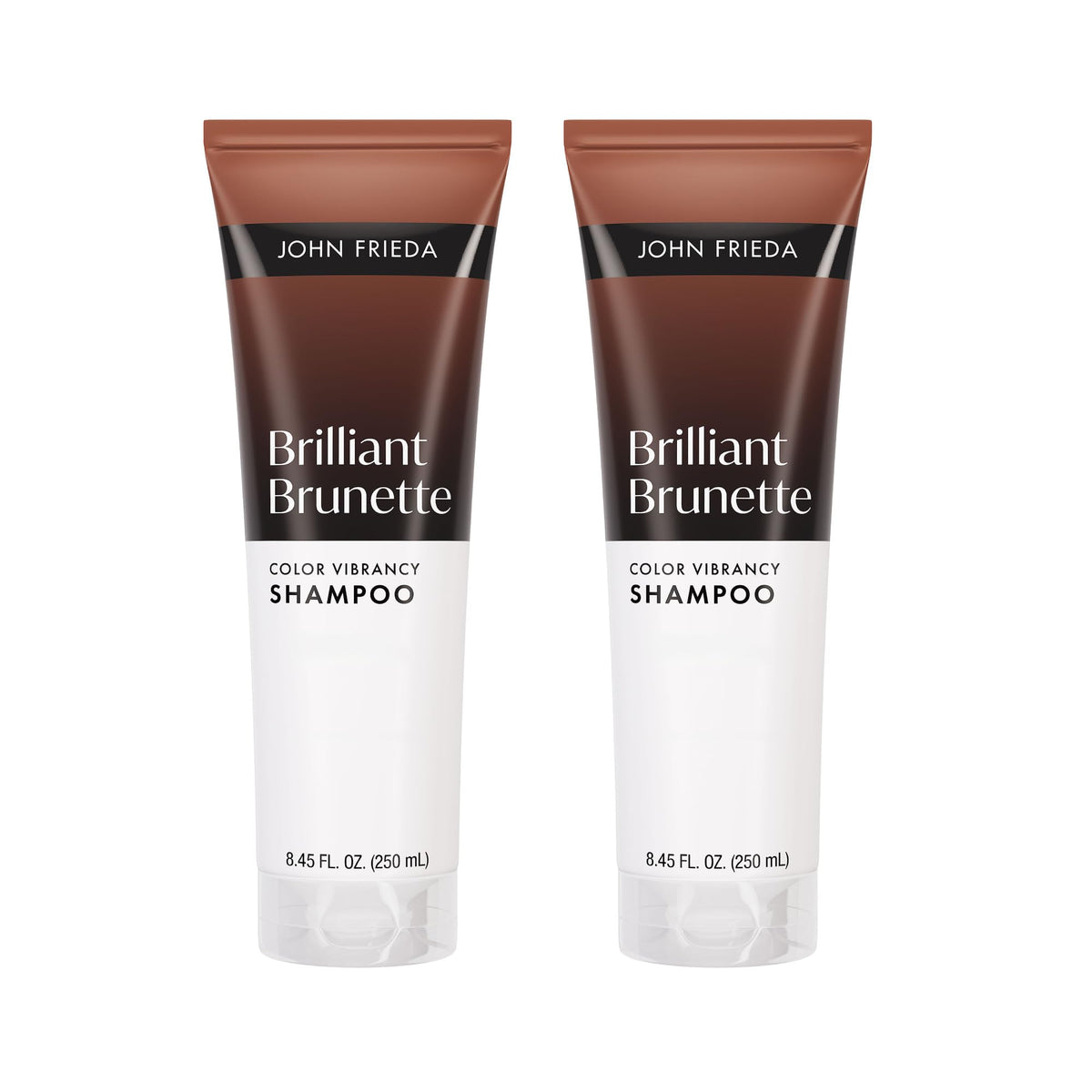 John Frieda front packaging showing two bottles and product name for vibrant shine