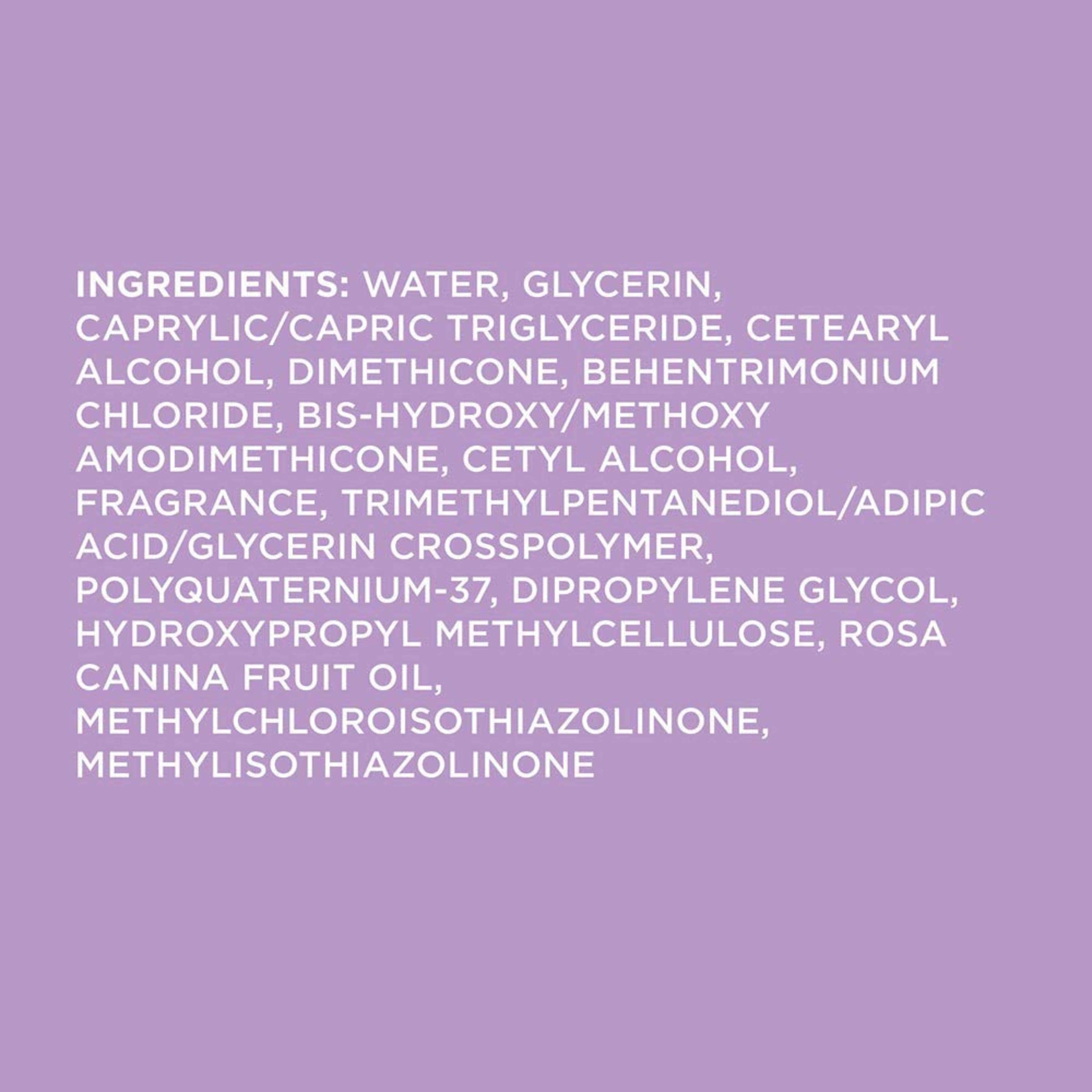 John Frieda ingredient label showing rosehip oil for nourishment benefit