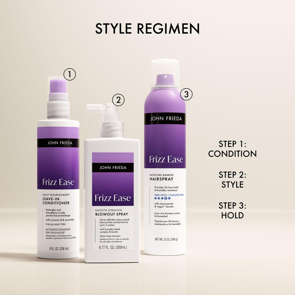 John Frieda product displayed with matching shampoo and conditioner