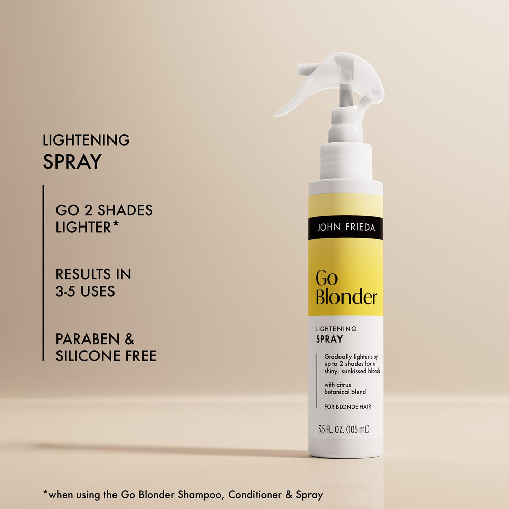 John Frieda close-up of spray texture highlighting lightweight, non-greasy finish