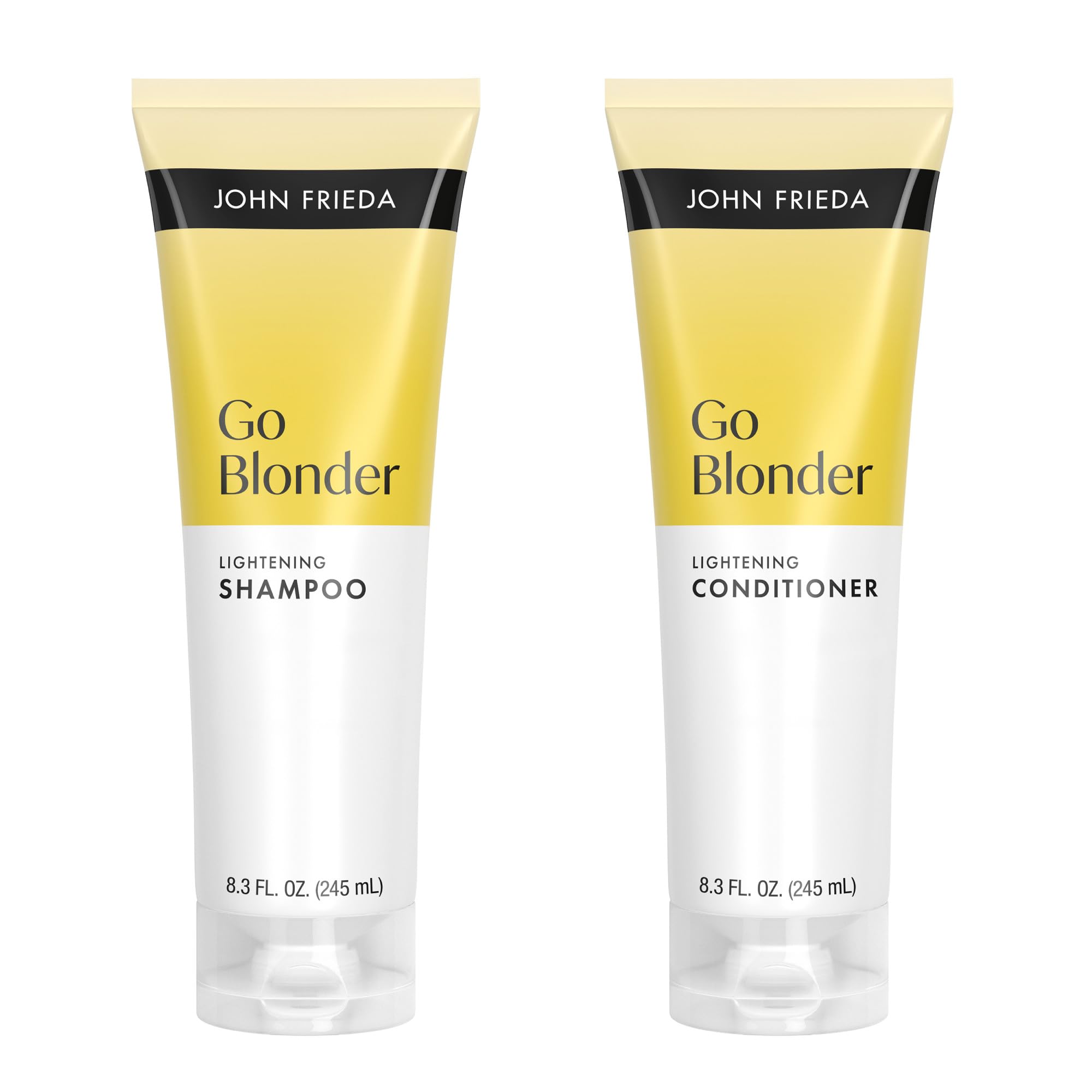 John Frieda front packaging showing set and easy daily brightening benefit
