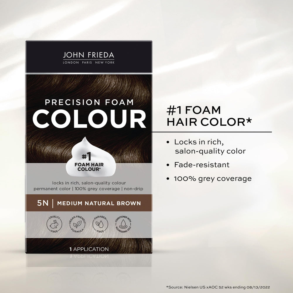 John Frieda can in hand to show size and effortless at-home use