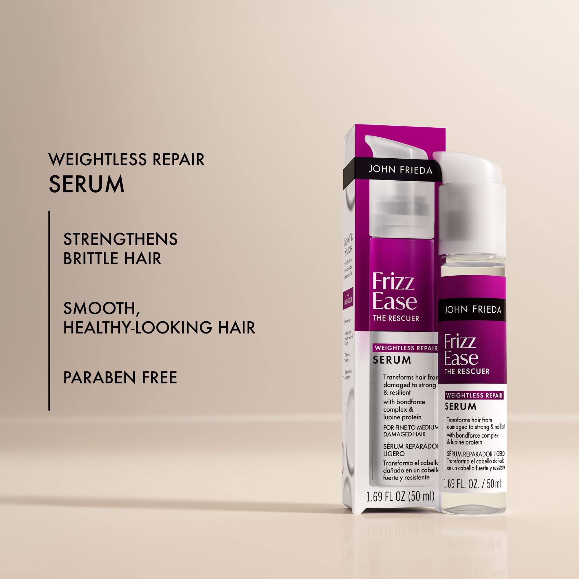 John Frieda serum texture on hand highlights lightweight finish