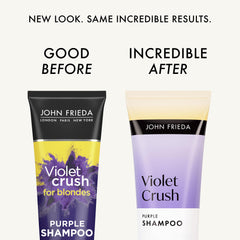 John Frieda shampoo pump close-up showing easy dispense and toning action