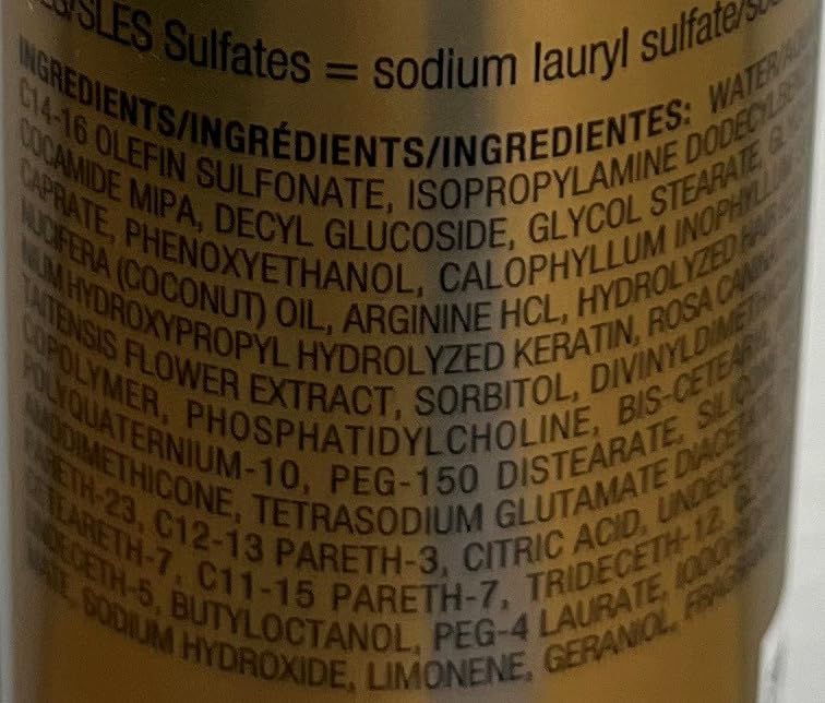 Joico ingredient panel label showing formulation transparency and sulfate-free benefit