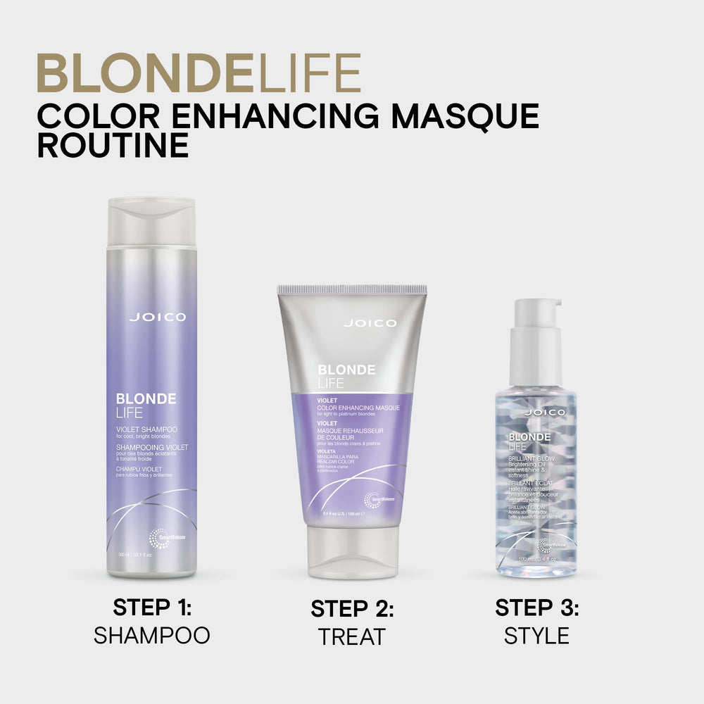 Joico bottle on bathroom shelf with towel highlighting salon-quality routine