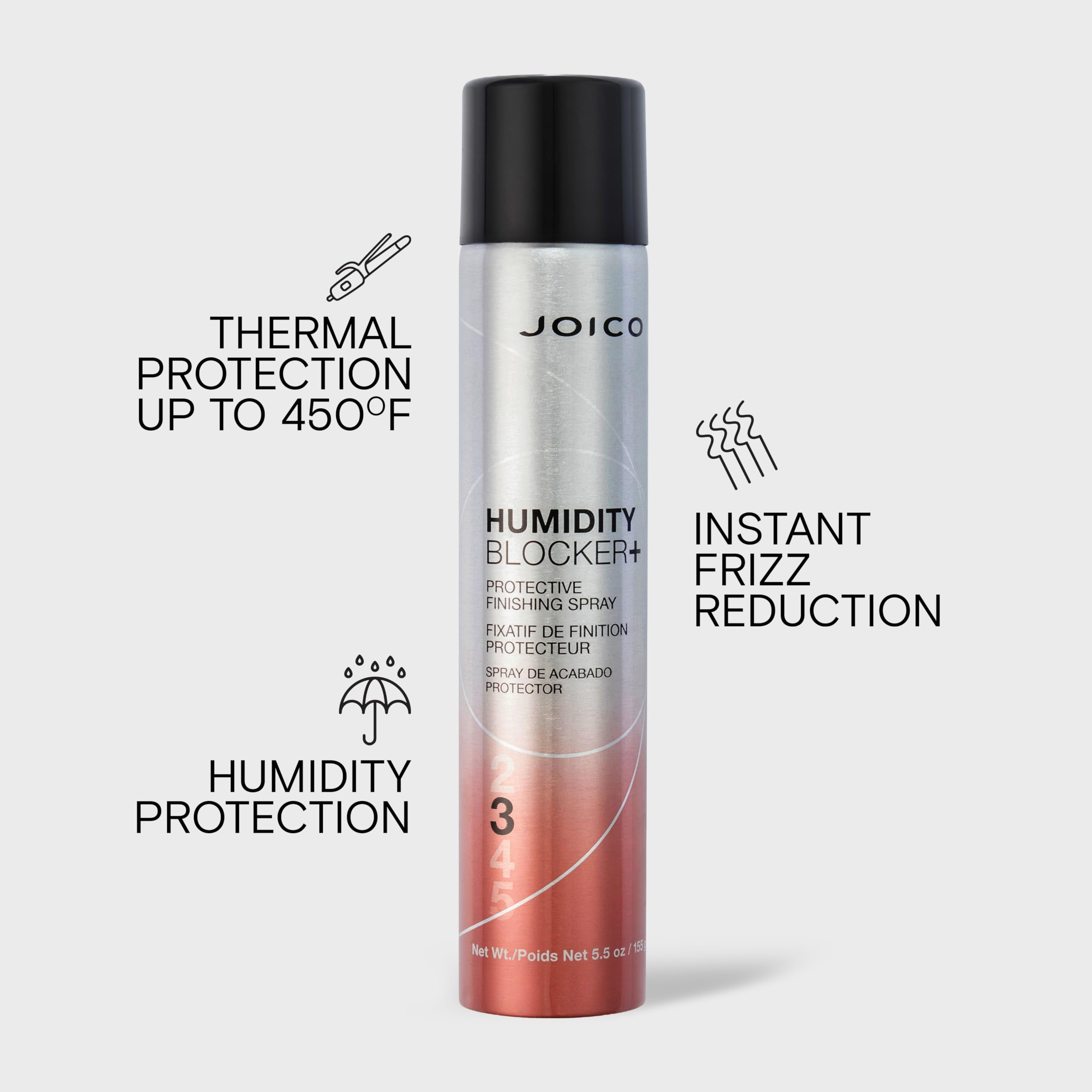 Joico mist in use on styled hair providing humidity and frizz protection