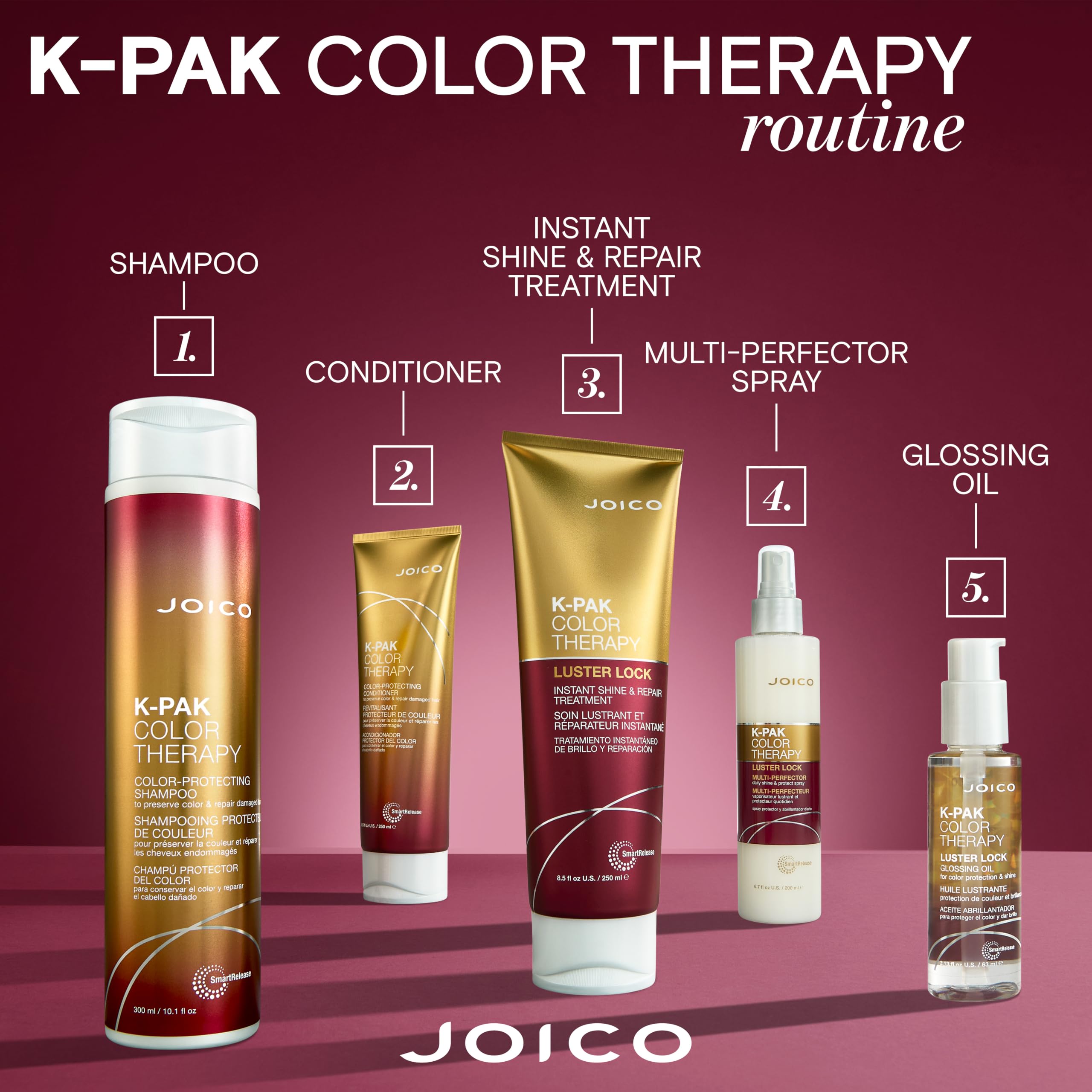 Joico on bathroom shelf lifestyle shot highlighting salon-quality results benefit