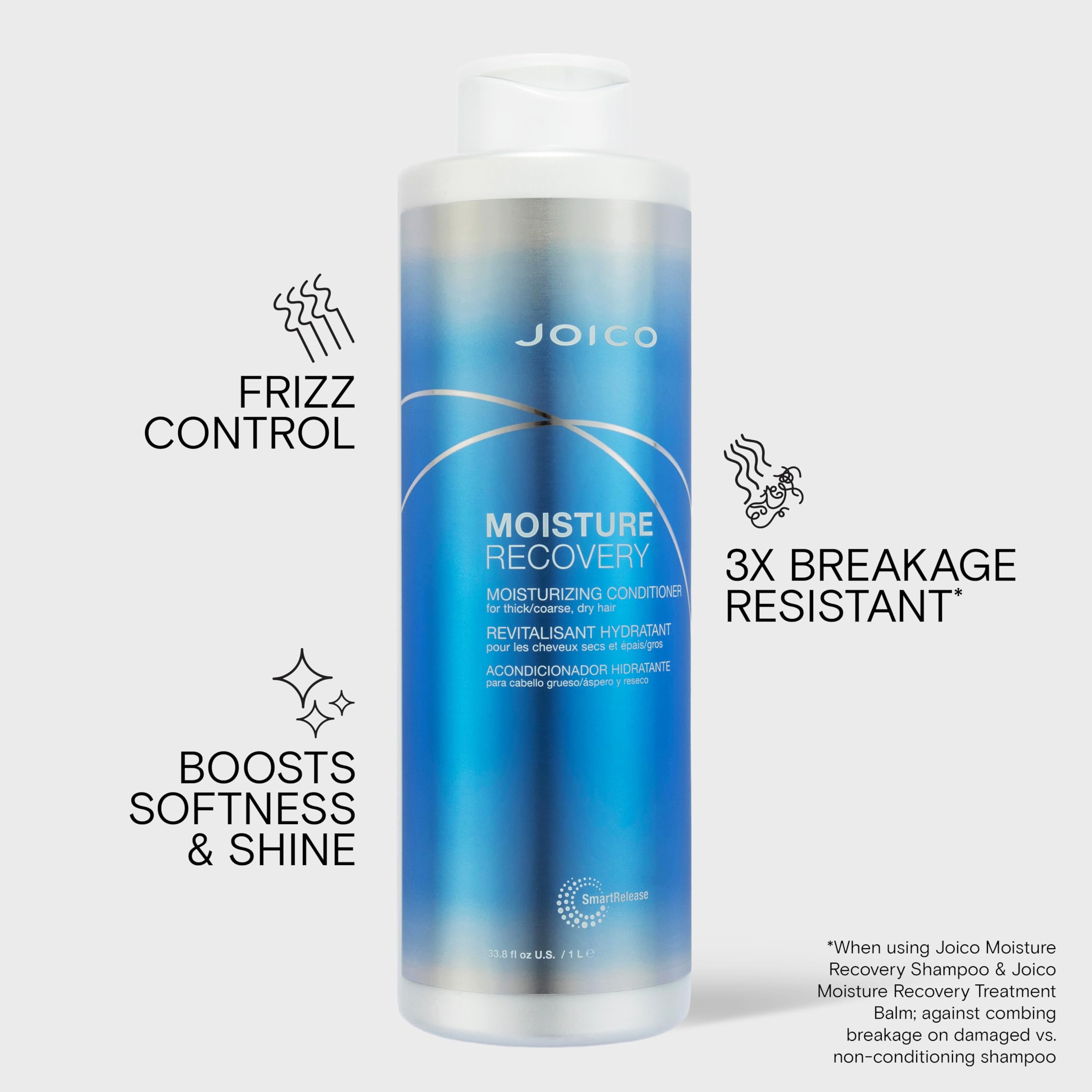 Joico conditioner being poured from bottle demonstrating easy dispensing and rich slip