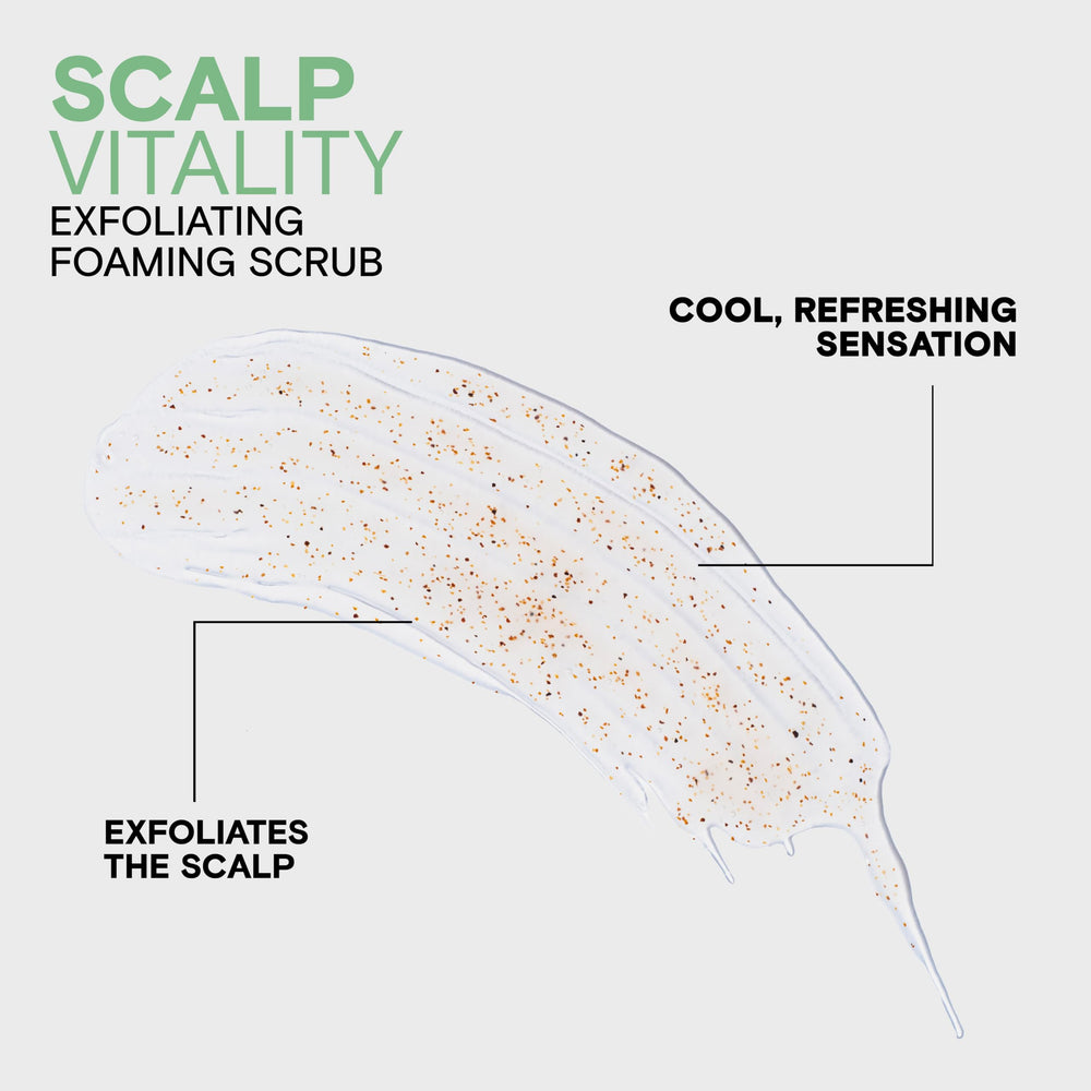 Joico Scalp Vitality foam in hand demonstrating creamy lather and easy spreadability