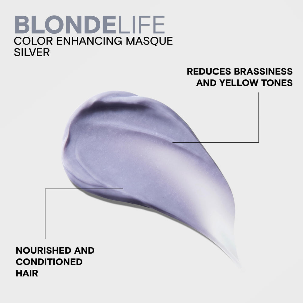 Joico Silver masque applied to blonde hair demonstrating warm-tone neutralizing benefit